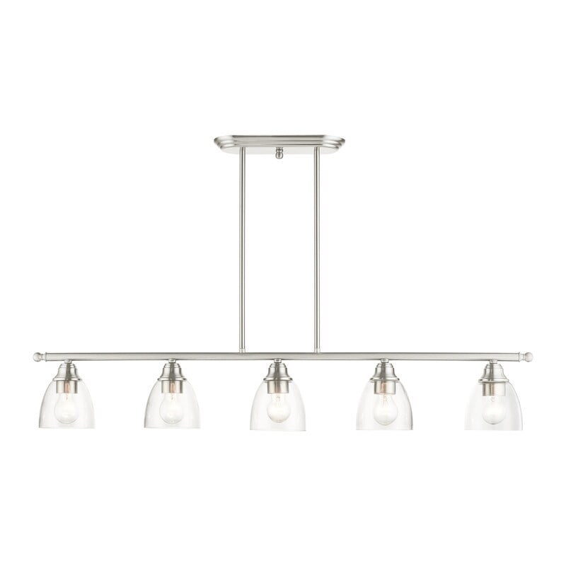 Brushed Nickel 5-Light Linear Island Chandelier with Glass Shades