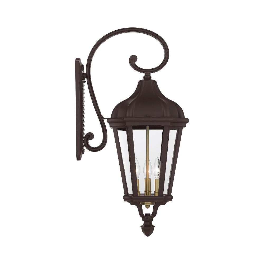 Elegant Morgan Bronze 3-Light Outdoor Lantern with Clear Glass