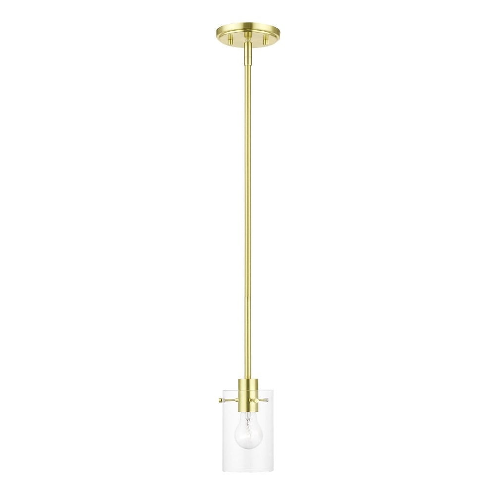 Munich Satin Brass 1-Light Pendant with Clear Glass Shade