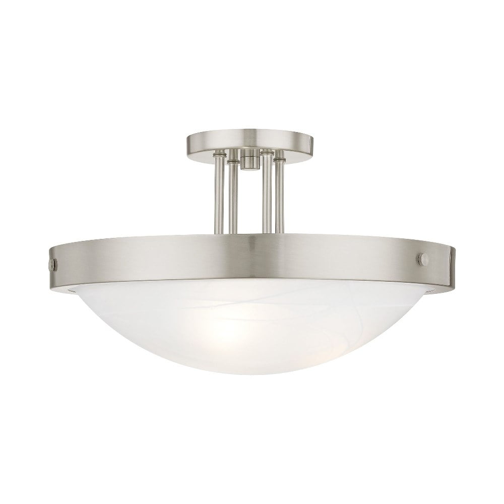 Brighton Alabaster Glass Bowl 3-Light Semi-Flush Mount in Brushed Nickel