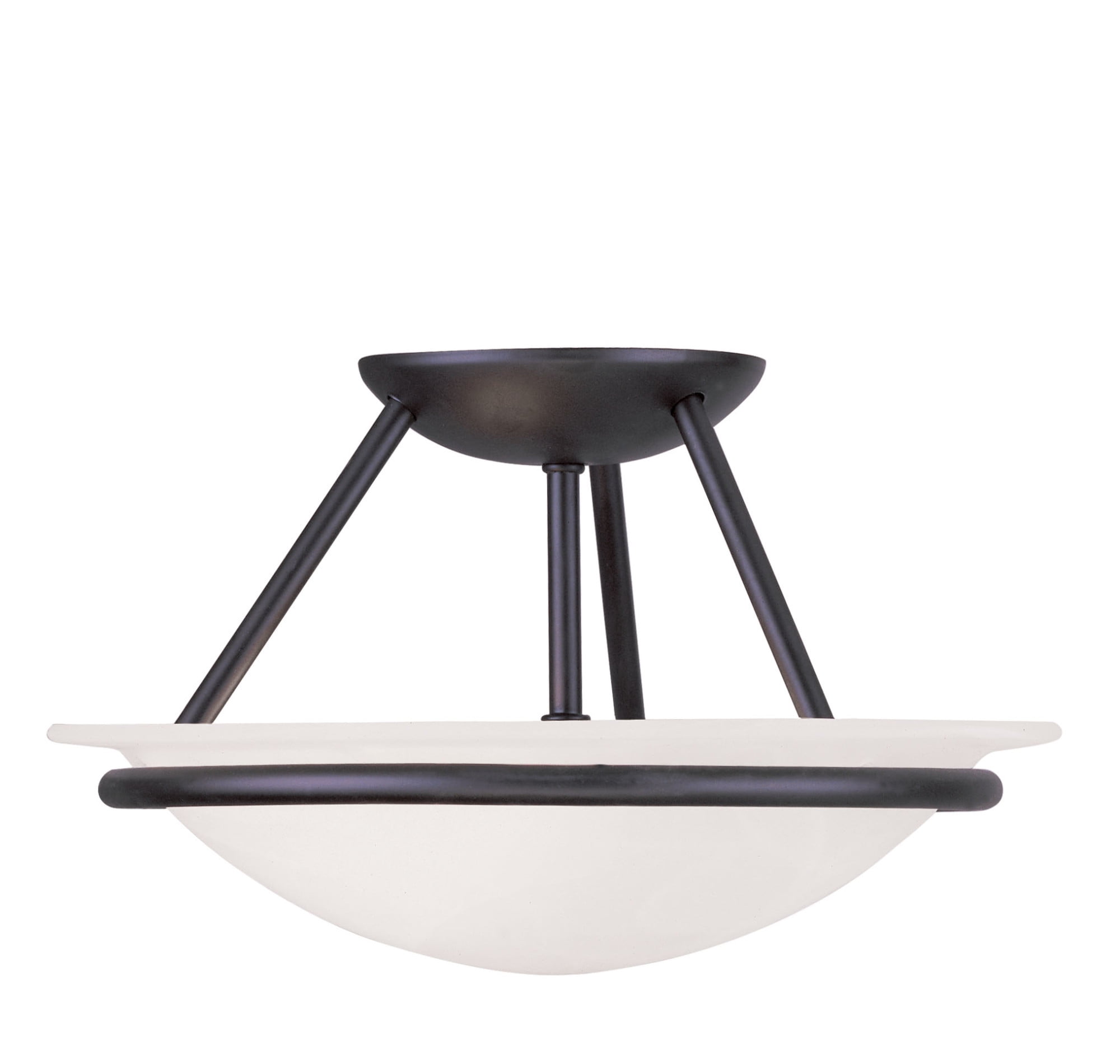 Lustrous Black Nickel 2-Light Semi Flush Mount with White Alabaster Glass Bowl