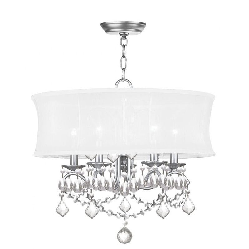 Newcastle Brushed Nickel 5-Light Chandelier with Crystal Drops and Silk Shade