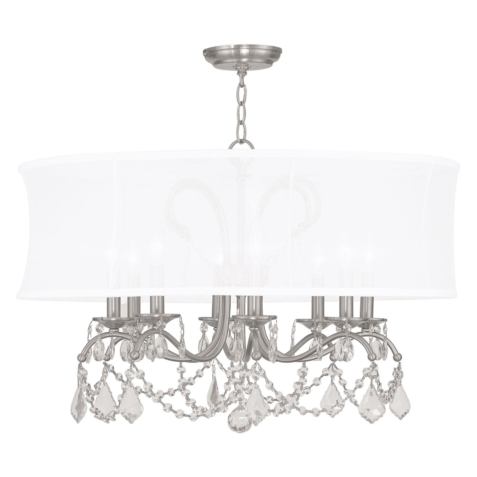 Brushed Nickel and Crystal 8-Light Chandelier with Silk Shade