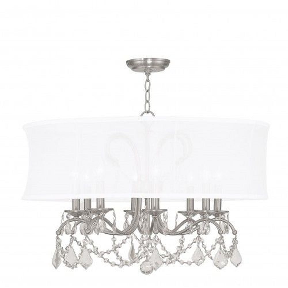 Brushed Nickel and Crystal 8-Light Chandelier with Silk Shade