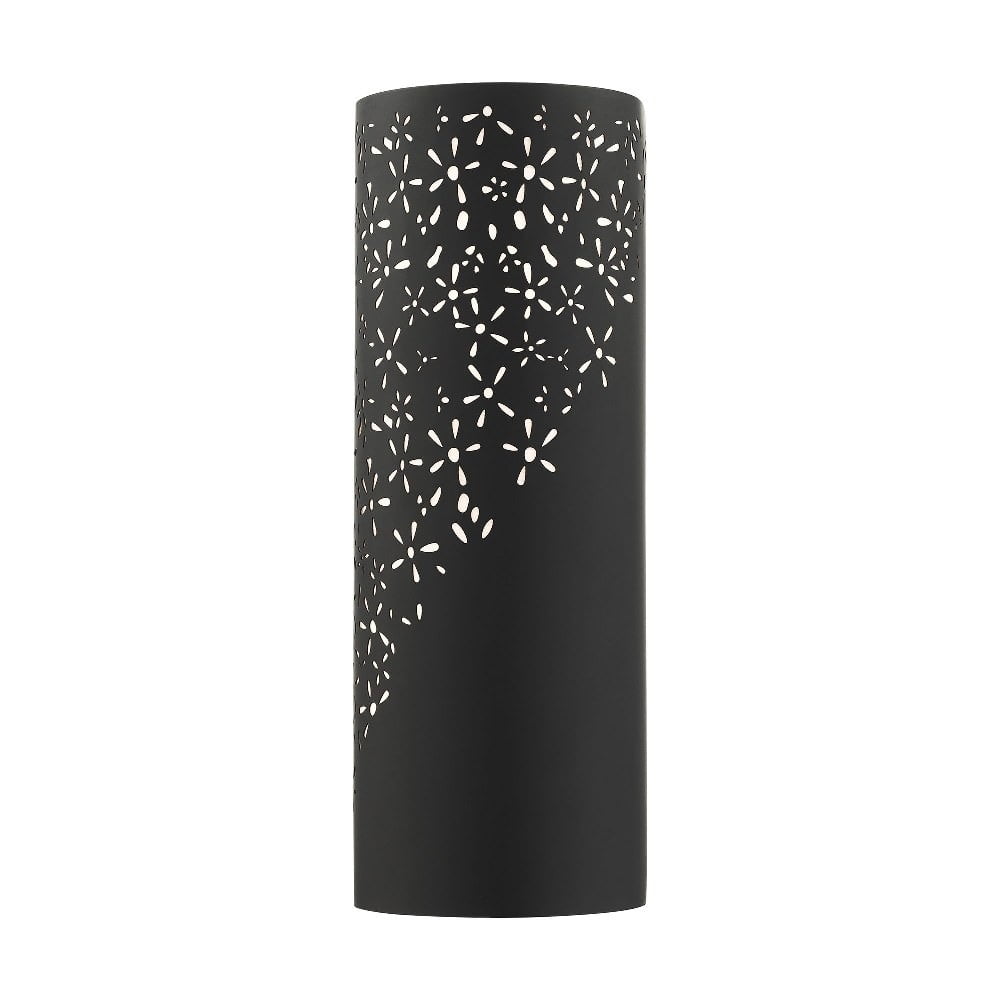 Noria Organic Laser Cut Black Steel 2-Light Sconce with Off-White Linen Shade