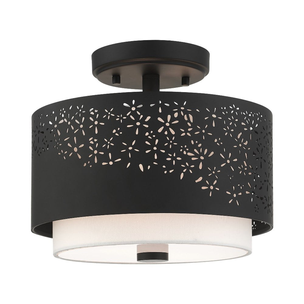 Black Steel Drum Semi-Flush Mount with Laser Cut Shade