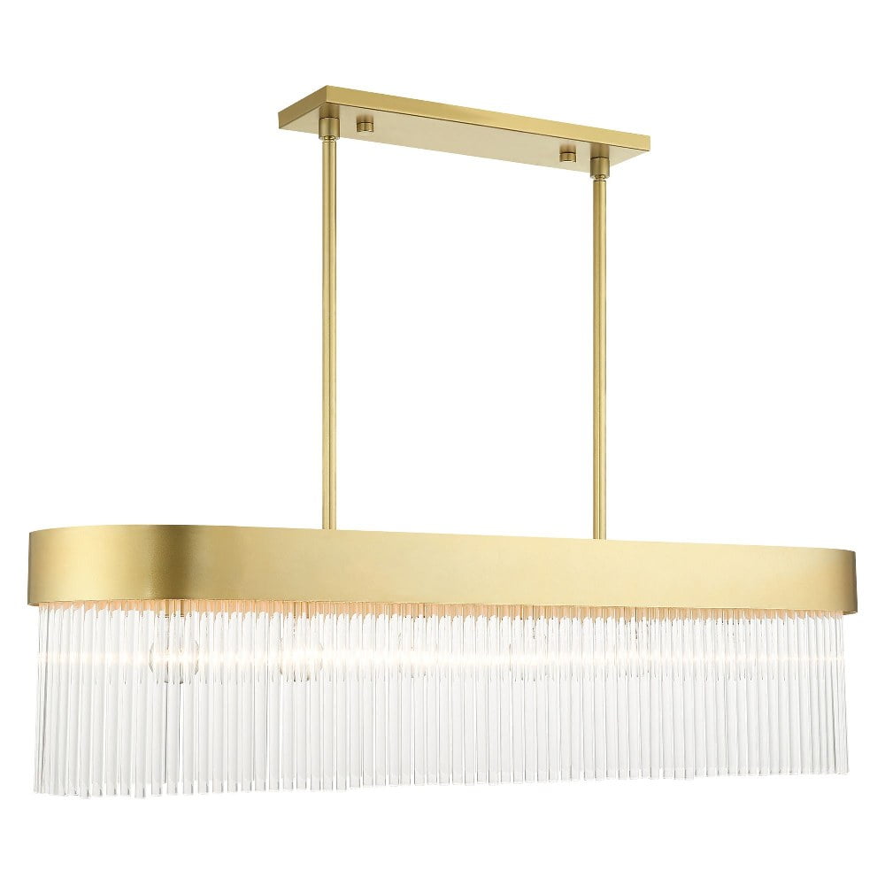 Soft Gold Linear Crystal 6-Light Chandelier with Nickel Finish