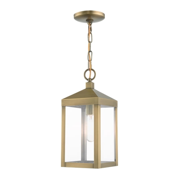 20591-01 Livex Lighting Nyack - 1 Light Outdoor Pendant Lantern in Mid Century Modern Style - 6.25 Inches wide by 14.5 Inches high-Antique Brass