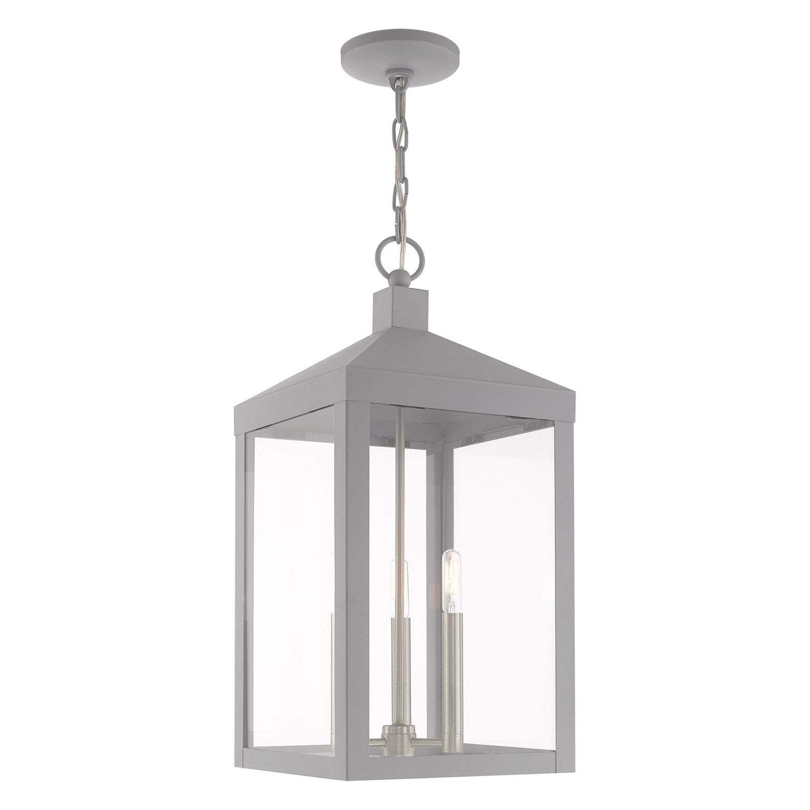 Nyack Nordic Gray 3-Light Outdoor Pendant Lantern with Clear Glass