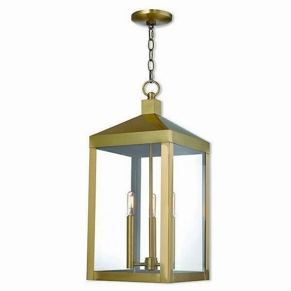 Antique Brass Rectangular Glass Pendant Light