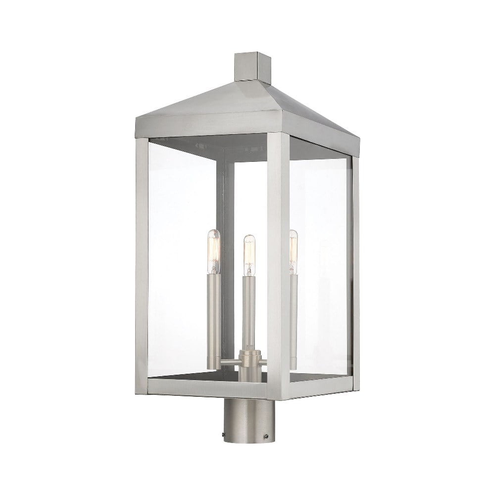 Livex Lighting Nyack 3 Light Outdoor Post Lantern in Nickel