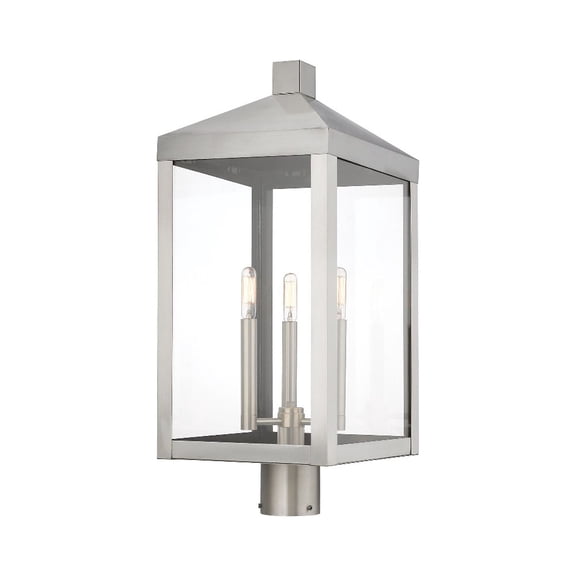 Livex Lighting Nyack 3 Light Outdoor Post Lantern in Nickel