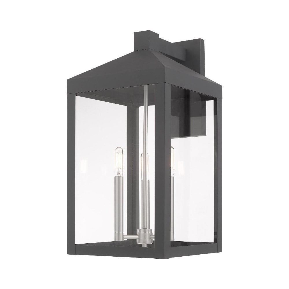 Scandinavian Gray Nickel 3-Light Outdoor Wall Lantern