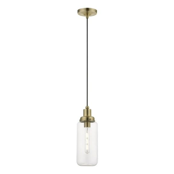 40614-01 Livex Lighting Oakhurst - 1 Light Mini Pendant In Industrial Style-19.5 Inches Tall and 5 Inches Wide-Antique Brass Finish    -Traditional