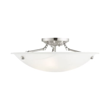 Livex Lighting Oasis 3-Light Semi-Flush Mount Ceiling Fixture - Antique Brass With White Alabaster Glass