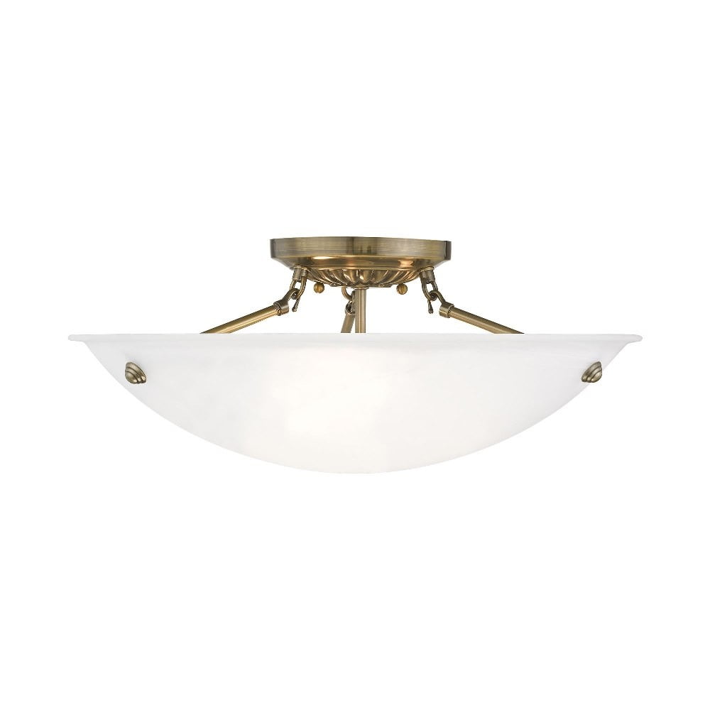 Antique Brass Elegance 3-Light Flush Mount with White Alabaster Glass