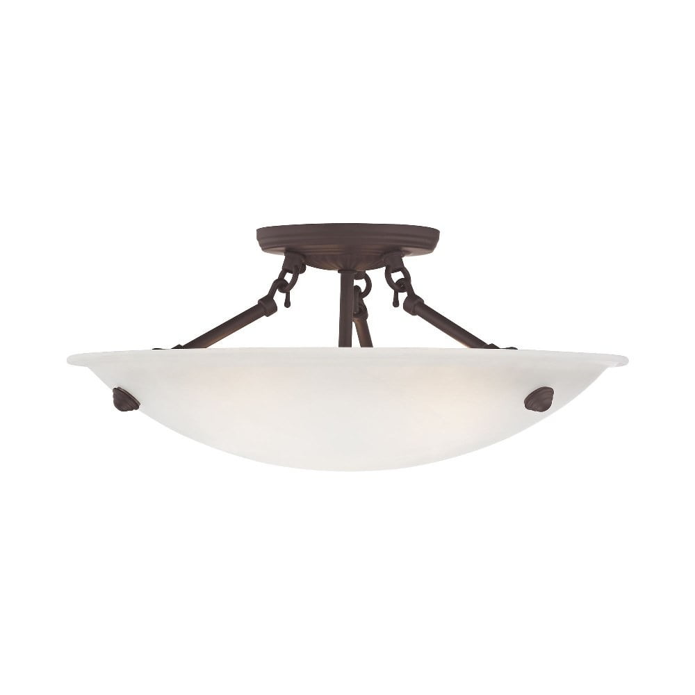 Honey Alabaster Glass Bronze 3-Light Semi-Flush Ceiling Fixture