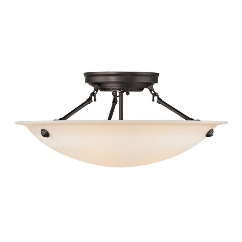 Honey Alabaster Glass Bronze 3-Light LED Semi-Flush Mount