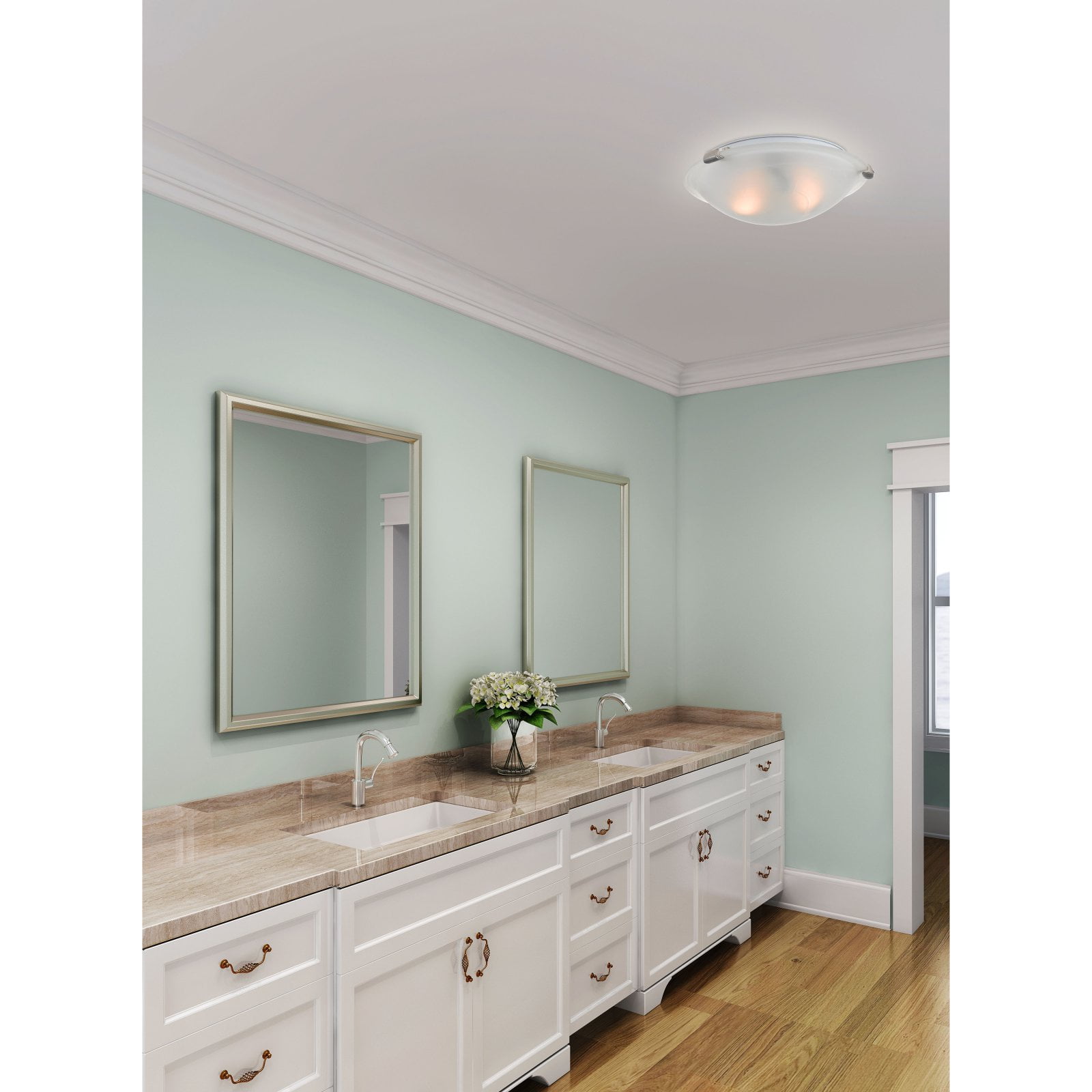 Transitional Brushed Nickel 4-Light Flush Mount with White Alabaster Glass