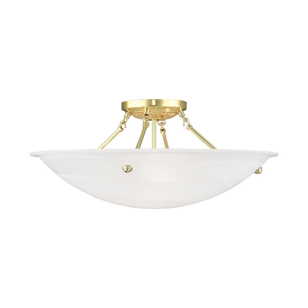 Oasis Polished Brass 4-Light Flush Mount with White Alabaster Glass