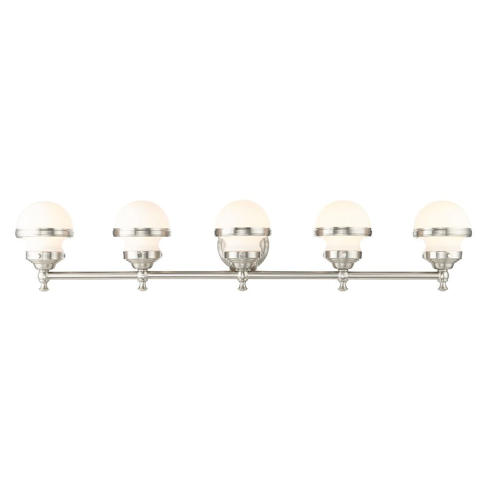 Brushed Nickel 5-Light Vanity with Satin Opal Glass