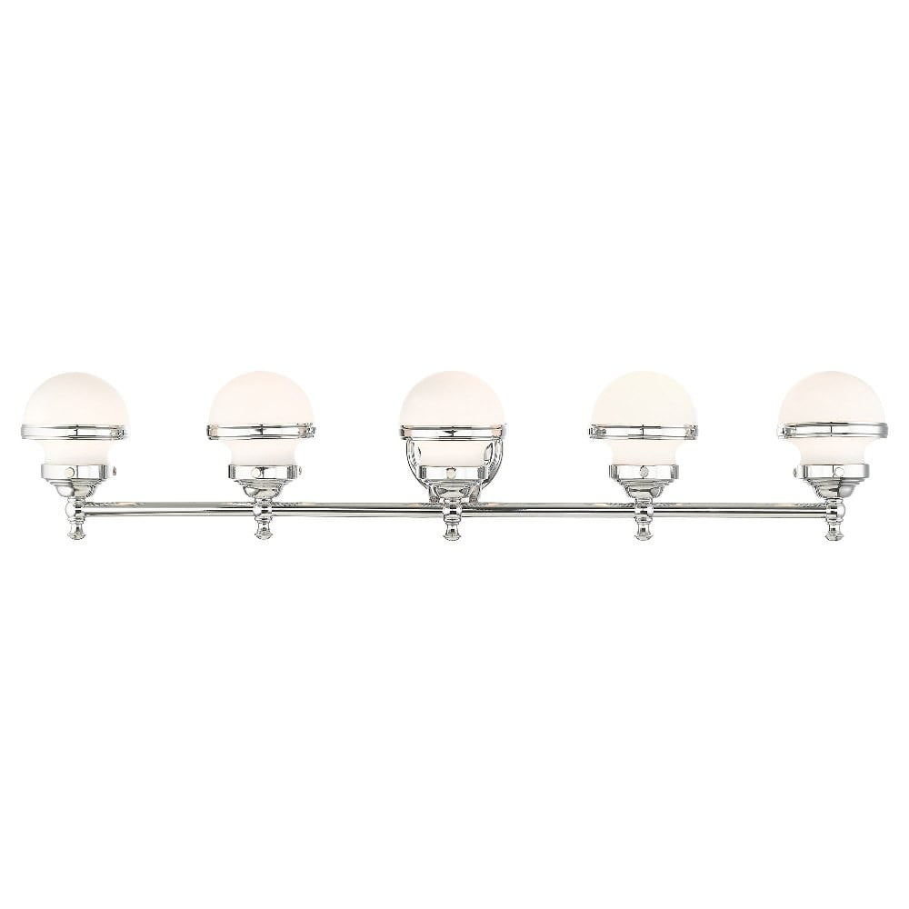 Oldwick Sleek 5-Light Polished Chrome Vanity with Satin Opal Glass