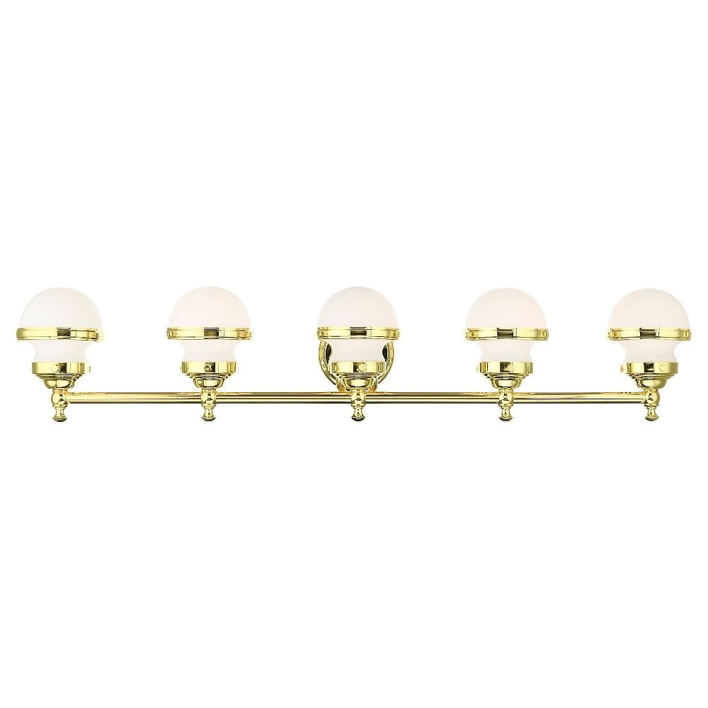 Polished Brass 5-Light Vanity with Satin Opal Glass