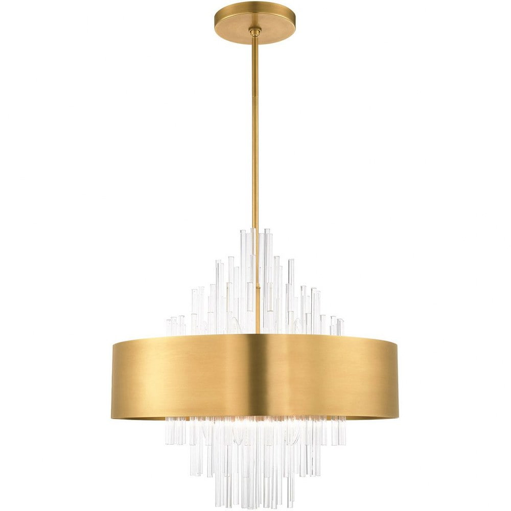 Natural Brass and Crystal 10-Light Drum Chandelier