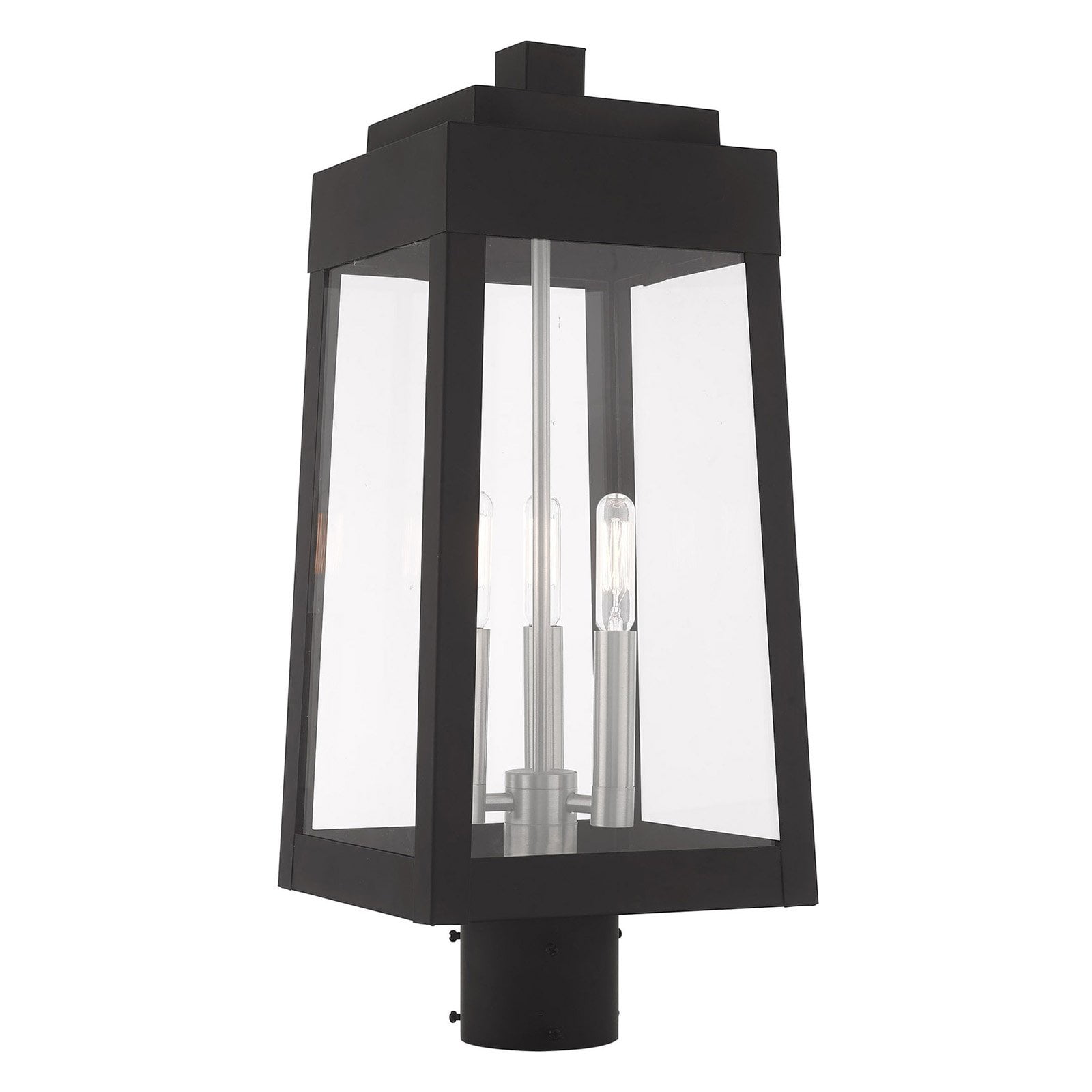 Oslo Sleek Black Brass 3-Light Outdoor Post Lantern with Clear Glass