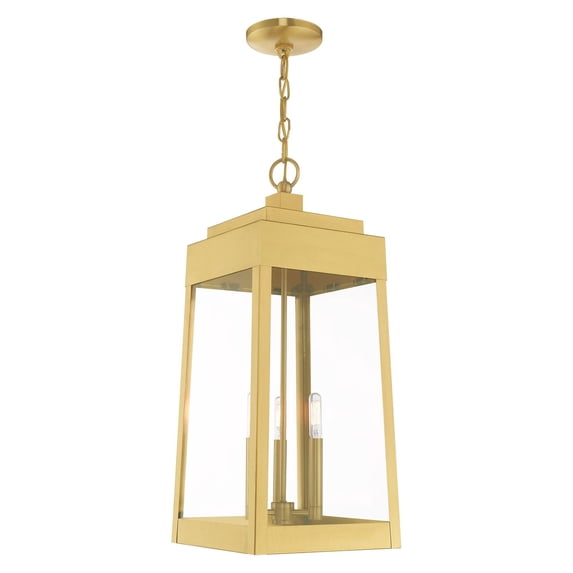 Livex Lighting 3-Light Outdoor Pendant Lantern, 20860 Satin Brass Brass Satin