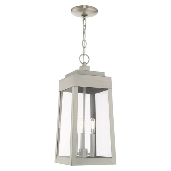 20857-91 Livex Lighting Oslo - 3 Light Outdoor Pendant Lantern in Mid Century Modern Style - 8.25 Inches wide by 19.75 Inches high-Brushed Nickel