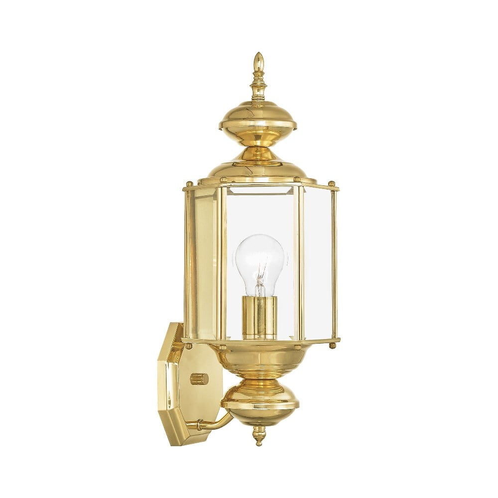 Polished Brass Outdoor Lantern Sconce with Clear Beveled Glass