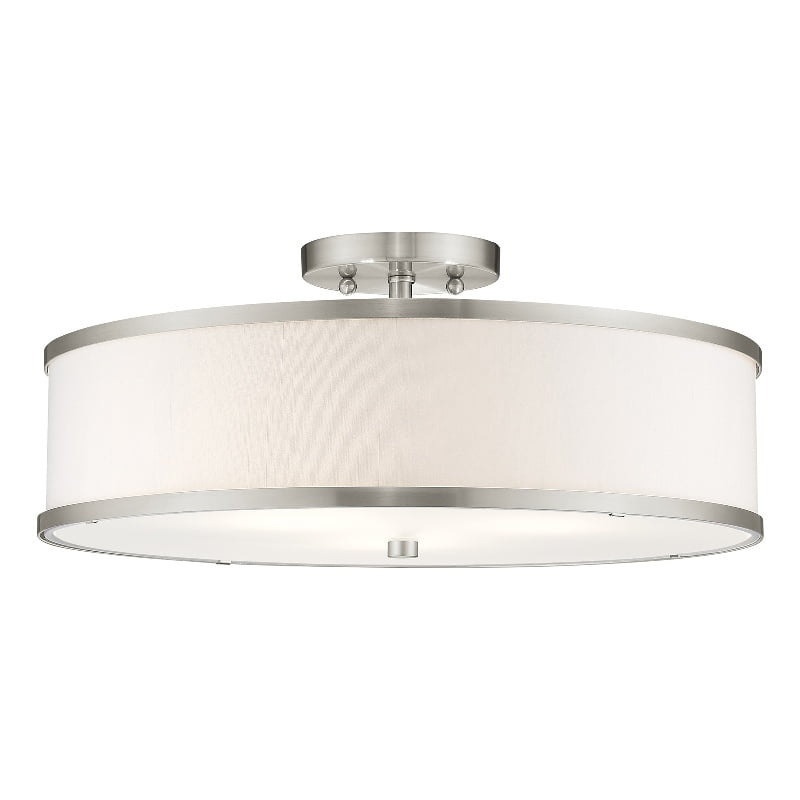 Park Ridge Brushed Nickel 3-Light Semi-Flush Mount with Off-White Shade