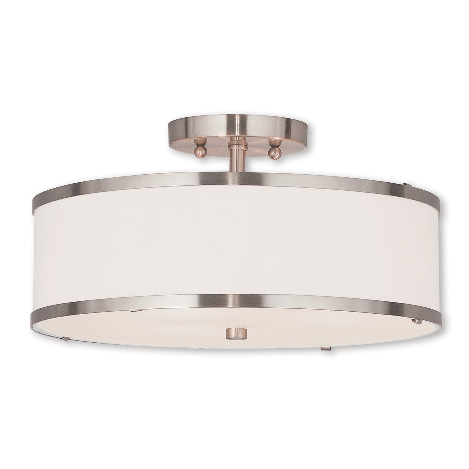 Park Ridge Brushed Nickel 3-Light Semi-Flush Mount with Off-White Shade