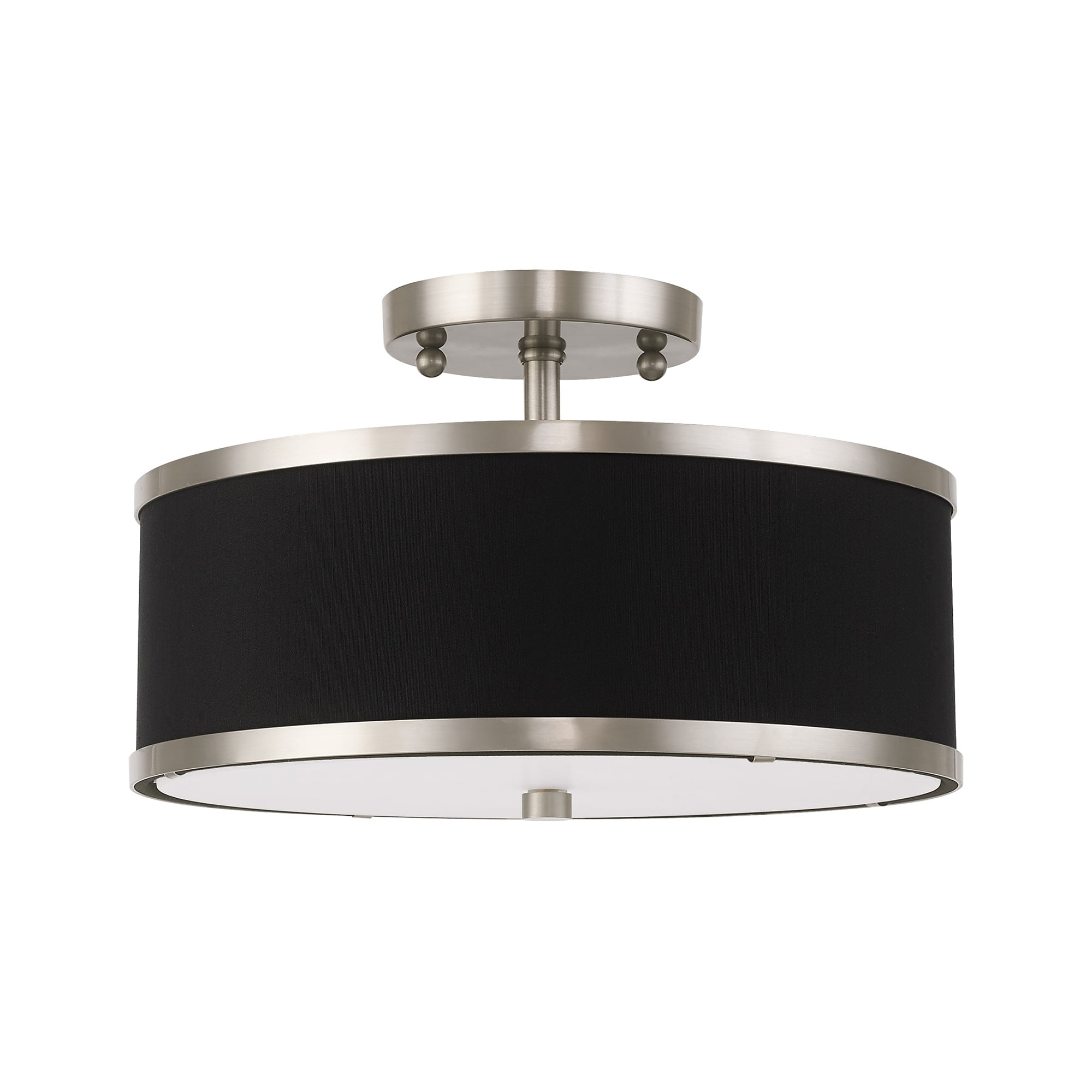 Brushed Nickel and Black Fabric 2-Light Semi-Flush Mount