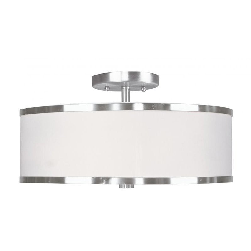 Brushed Nickel 3-Light Drum Ceiling Mount with White Hardback Shade