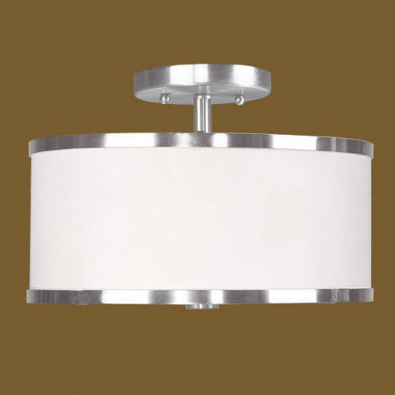Brushed Nickel 3-Light Drum Ceiling Mount with White Hardback Shade
