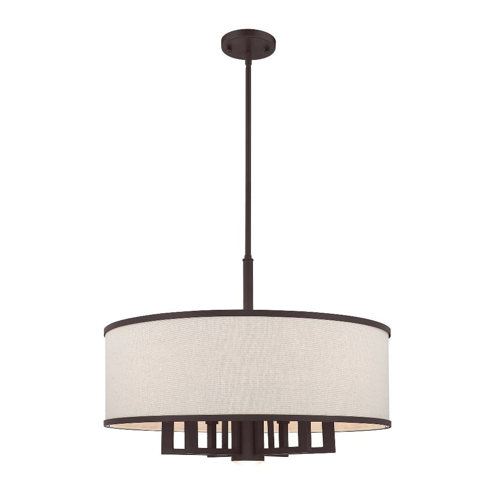 Bronze Drum Pendant with Handcrafted Linen Shade - 7 Light