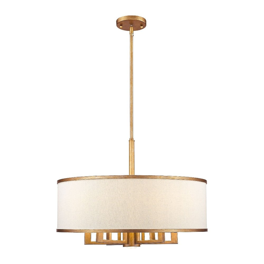 Antique Gold Leaf 6-Light Drum Chandelier with Linen Shade