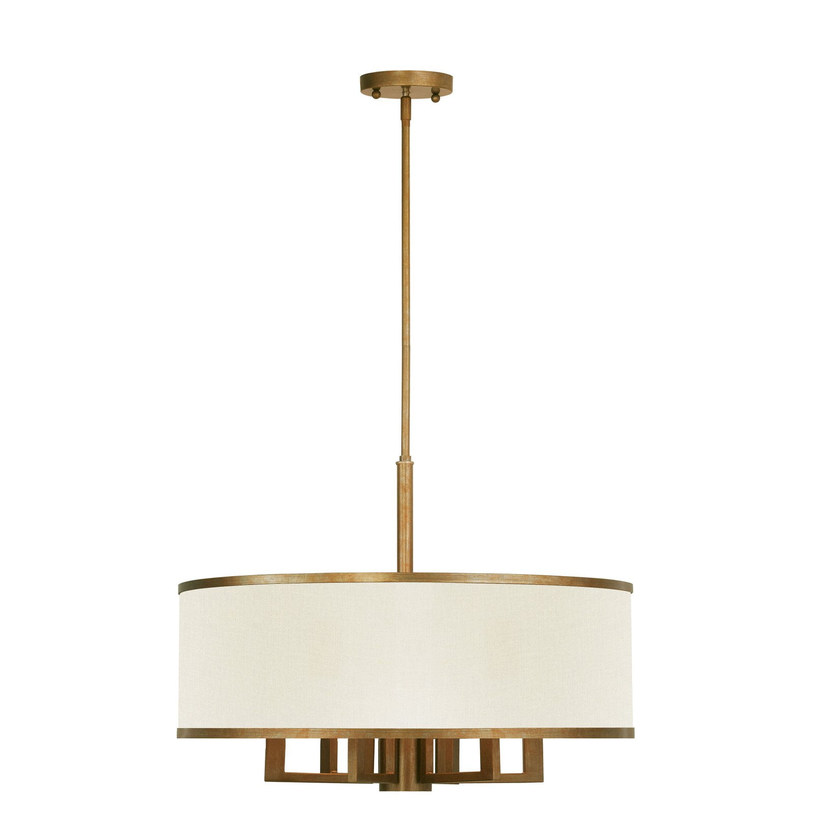 Antique Gold Leaf 6-Light Drum Chandelier with Linen Shade