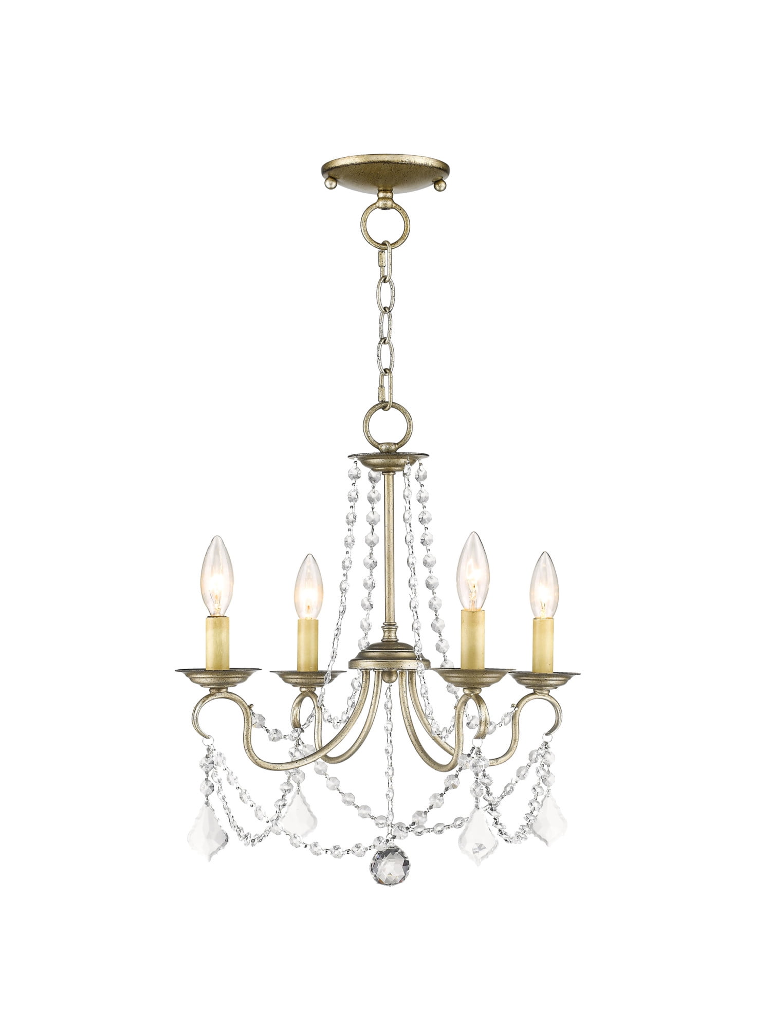 Elegant Mini 4-Light Chandelier with Crystal Accents and Antique Silver Leaf Finish