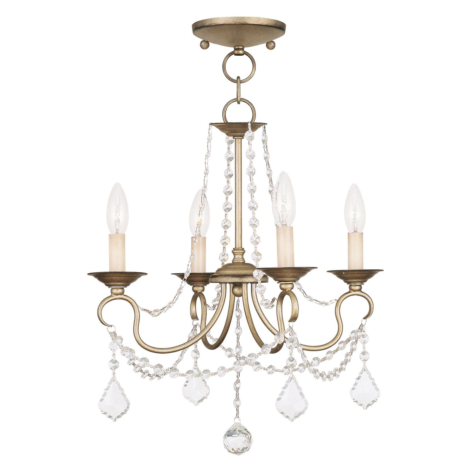 Elegant Mini 4-Light Chandelier with Crystal Accents and Antique Silver Leaf Finish