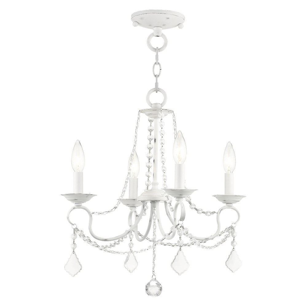 Antique White Mini 4-Light Candelabra Chandelier with Crystal Accents