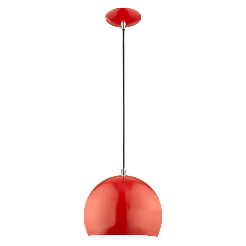 Contemporary Shiny Red Aluminum Mini Pendant with White Interior