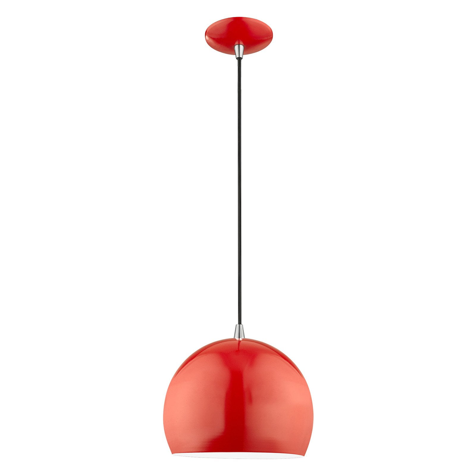 Contemporary Shiny Red Aluminum Mini Pendant with White Interior