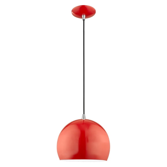 Livex Lighting 1-Light Modern Metal Single Pendant with Shade in Shiny Red