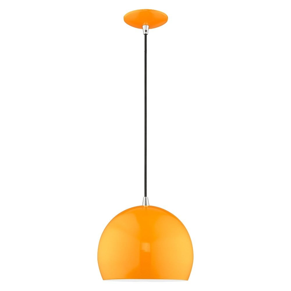 Sleek Curve Mini Pendant in Shiny Orange with White Interior