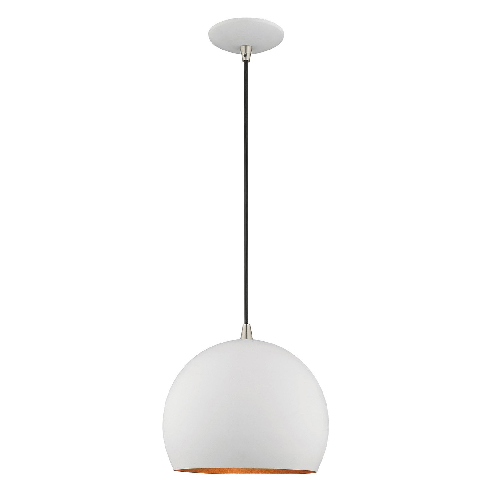 Contemporary 1-Light Mini Pendant in White with Gold Interior Finish