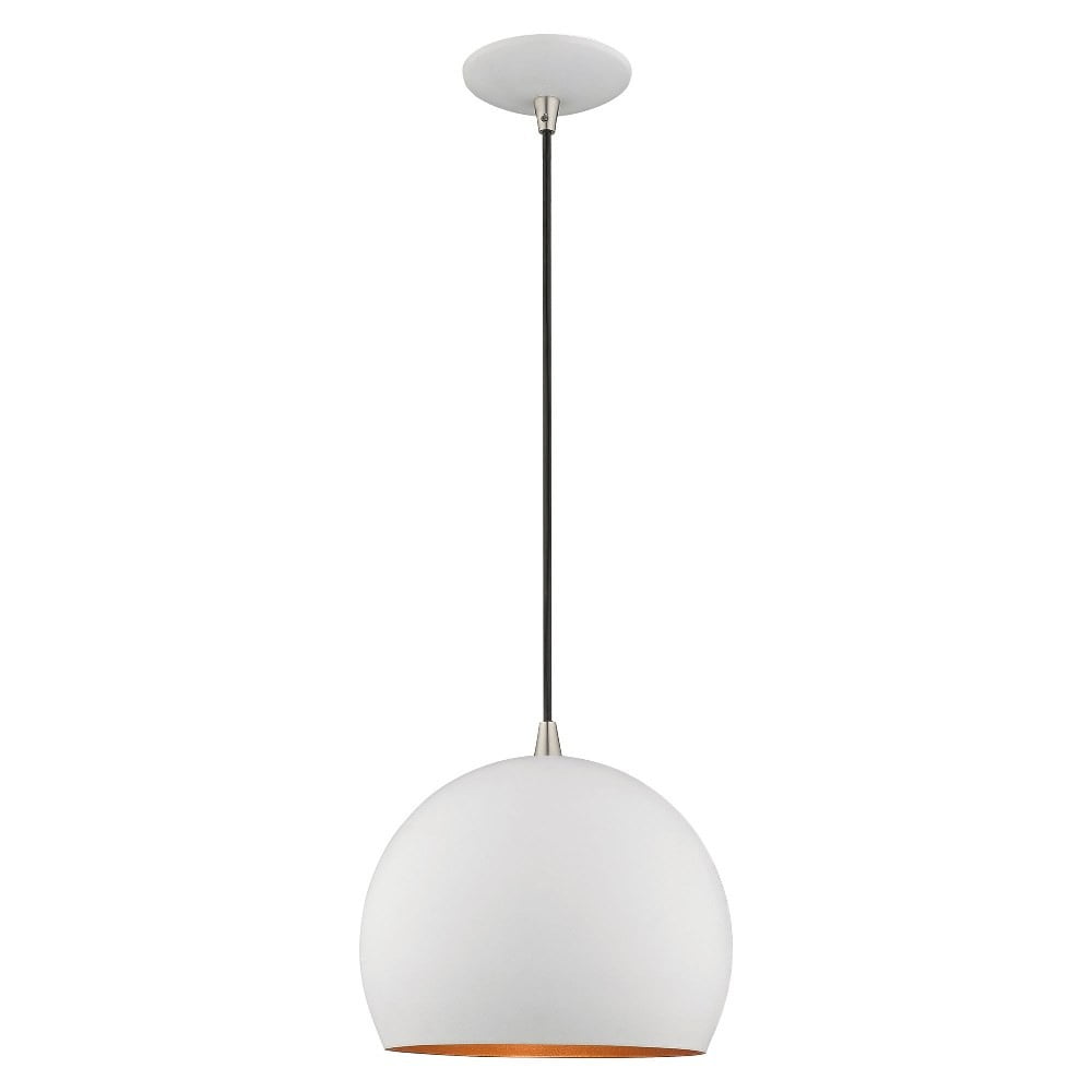 Contemporary 1-Light Mini Pendant in White with Gold Interior Finish