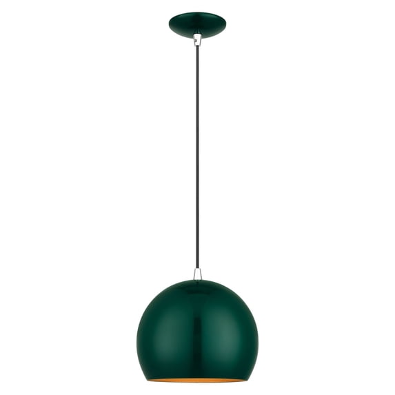 Piedmont 1 - Light Shiny Hunter Green And Polished Chrome Contrastingfinishes Industrial / Mid Century Modern Incandescent Aluminum Pendant Light